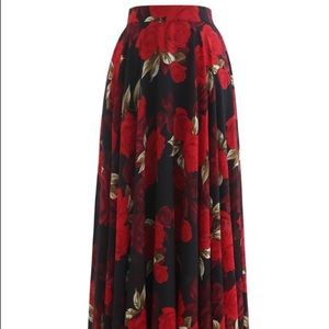 CHICKWISH TIMELESS FAVORITE CHIFFON MAXI SKIRT IN RED ROSE